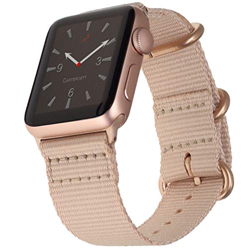 Carterjett Compatible with Apple Watch Band 40mm 38mm Blushed Cream Nylon Replacement Strap Breathable Woven Rose Gold Adapters Buckle iWatch Series 6 5 4 3 2 1 (40 38 S/M/L Blushed Cream)