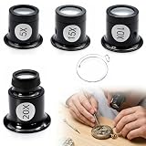 4 Pièces Loupe Horloger Kit 5X 10X 15X 20X Loupe Bijoutier avec Porte-Fil Loupe Grossissan...