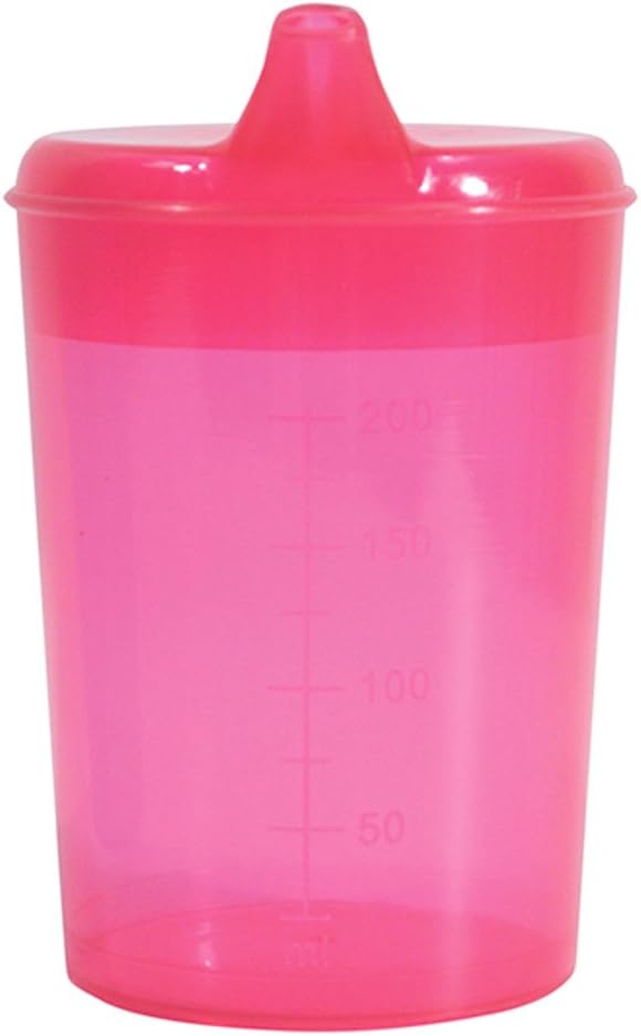 Drinking/Feeding Cup with 2 Spouts and graduated measurements on Side. Narrow Spout for drinking Liquids, Wider Spout for more Solid or Blended Food. Easy to hold and use. Reduces risk of Spillage.