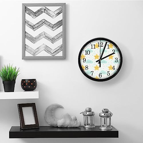 Horloge murale silencieuse à quartz de précision design étoiles pour chambre bébé