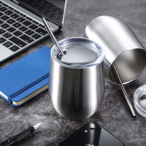 Gteller Edelstahl Stemless Weingläser, doppelwandiger vakuumisolierter Becher, mit Deckel, ideal für Wein, Kaffee, Getränke, Champagner… – Ansicht 6