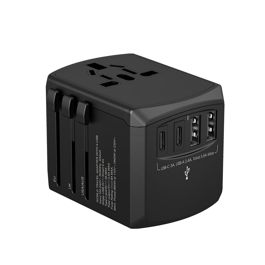 Xoopar Tripper Adattatore da Viaggio Universale 150 Paesi 4 USB - Nero