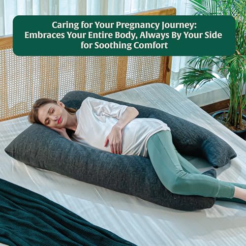 Image of The White Willow Full Body U-Shaped Maternity Pillow for Pregnancy - Belly Support with Removable Cover - Gift for Expectant Mothers - Grey