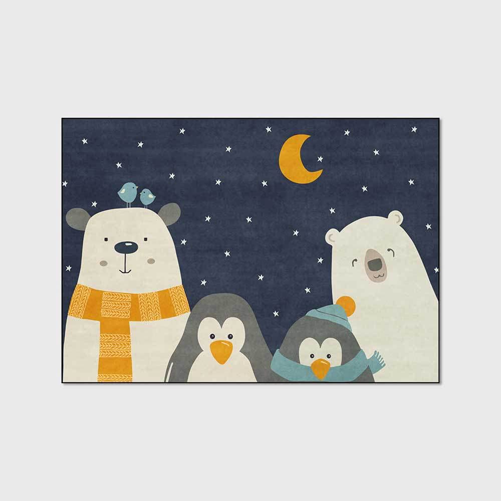 Alfombra de Juegos para bebés Casa de Carretera de Dibujos Animados Moderna Azul Oscuro, Dormitorio, Sala de Juegos, Juegos Familiares-100x120cm