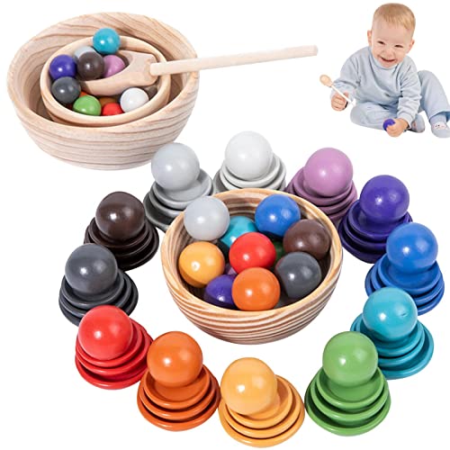 Richolyn 10 Pcs clasificación cbola y Taza, 12 Juguetes Madera clasificación Colores Bolas y Tazas Colores, Juego clasificador Madera, clasificación y conteo