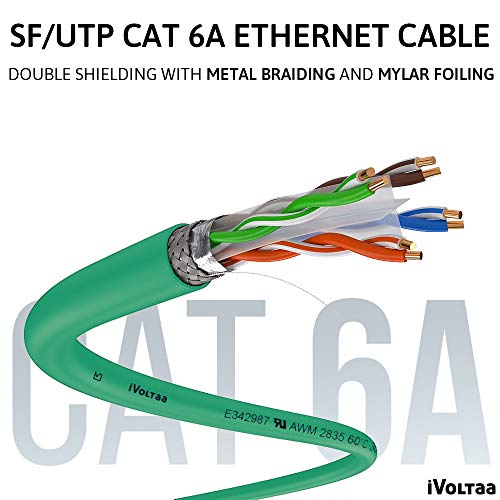Image of iVoltaa Ethernet Extension Cable CAT6A Male to Female Cable Dual Shielded (SF /UTP) Professional Series - 10Gigabit /Sec LAN Network /High Speed Internet Cable, 1 Feet (0.3M)