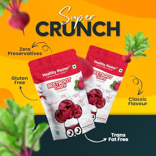 Image of Healthy Master Beetroot Chips 30g | Light & Crispy Chips, high protein | Natural ingredients, Vegan, Gluten Free, No Palm Oil, No Artificial Preservatives, Trans Fat Free, Low Calorie