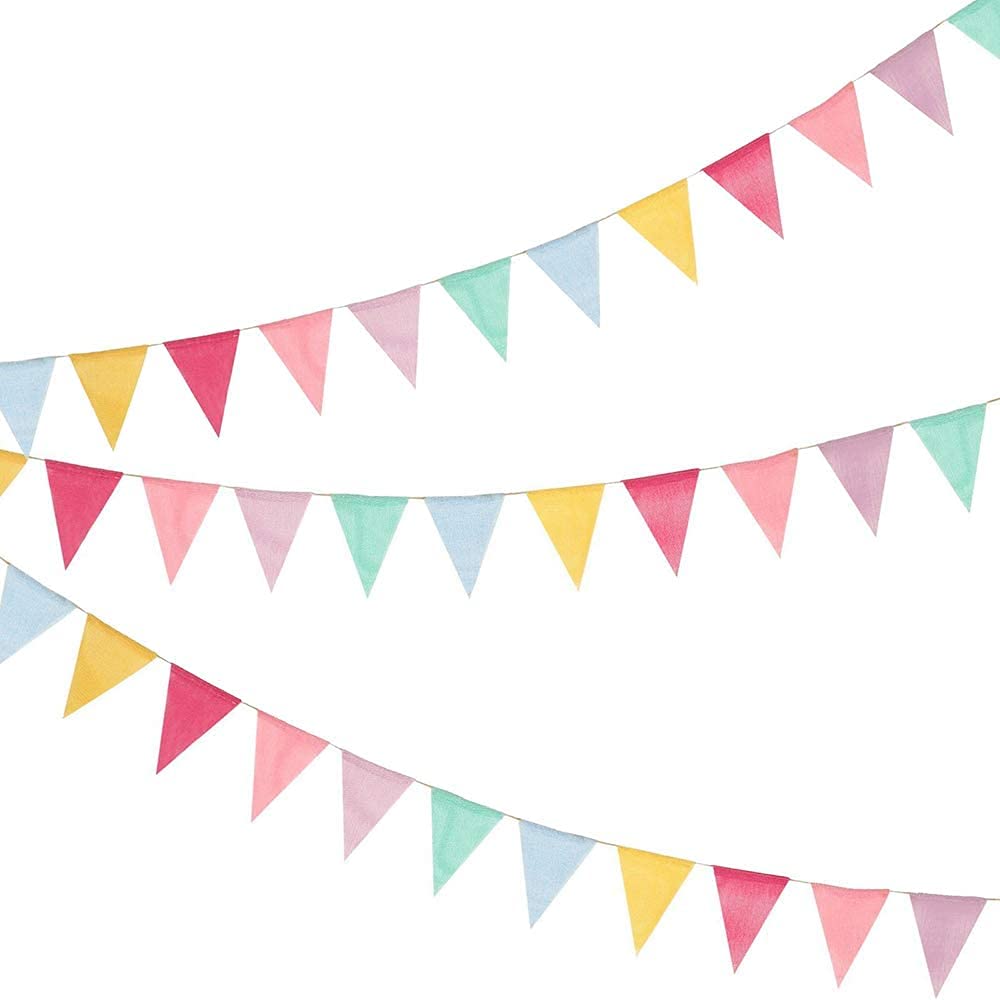 DERDOUT 1 Strip, Multicolor Outdoor Waterproof Triangle Flags Imitated Linen Burlap Bunting Supply for Wedding Birthday Party Home Festival Decoration
