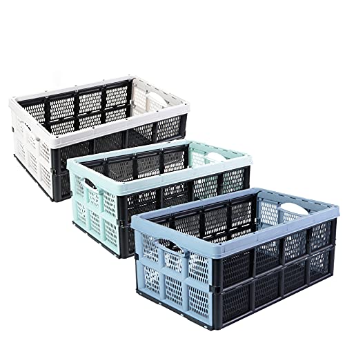 Klappbox Einkaufskorb Aufbewahrungsbox Transportbox faltbar 32 Liter 3 Stück, Farbe:Mehrfarbig sortiert Cover