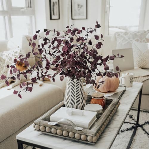 Image of 6PCS Artificial Fall Stems 32.7inch Long Burgundy Eucalyptus Stems for Vase