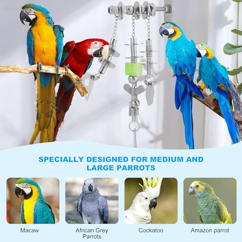 Image of Lulu Buddy's Indestructible Metal Parrot Chew Toy - Swing Links & Melodic Chains for Macaws, African Greys, Amazons - Stainless Steel Cage /Outdoor Enrichment for Intelligent Large Parrots (LB-QG-901)
