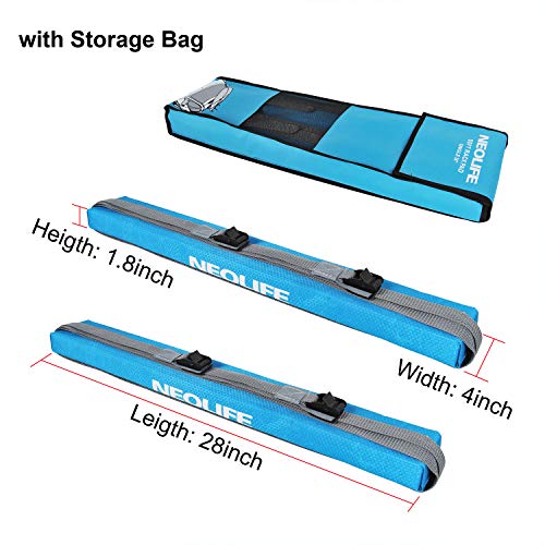 Neolife Soft Roof Rack Pads with Single Wrap-Rax Straps for Surfboard, SUP Paddleboard, Snowboard, 28 (Pair) Blue