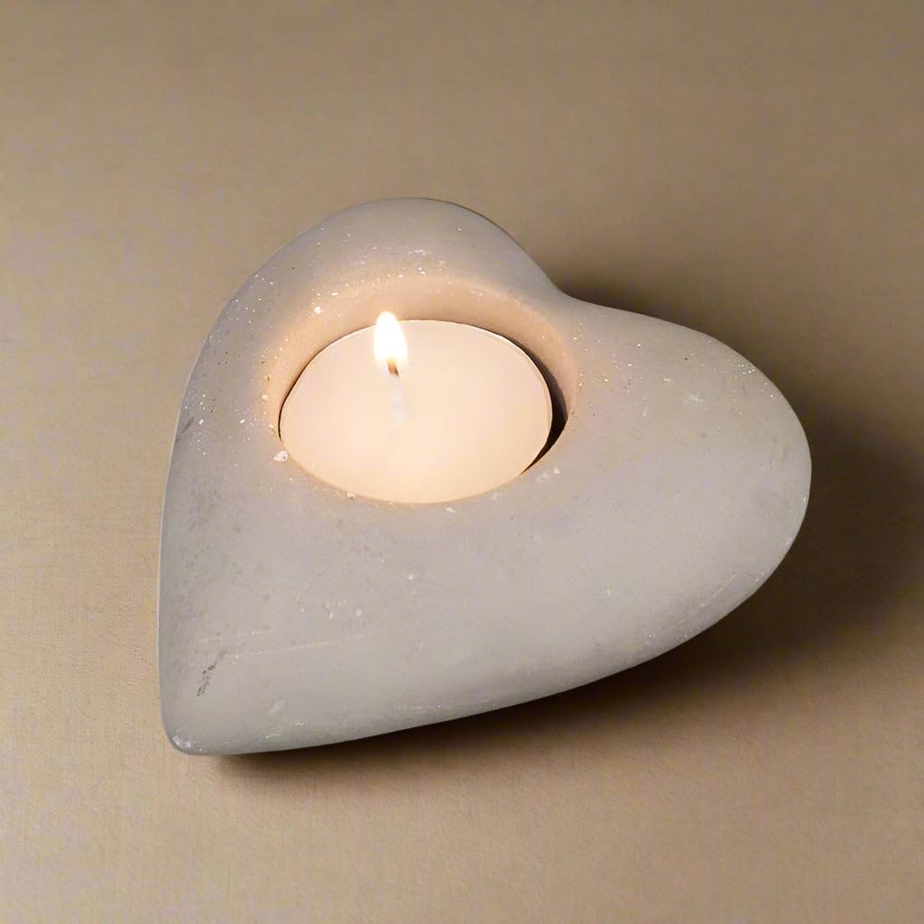 Satchville Whitewashed Cement Heart Tealight Holder from B&Q