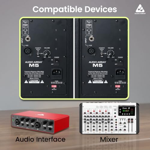 Image of Audio Array 5-Inch 2 Way Near Field Studio Monitor Speakers Pair | 140W RMS Class AB Amplification | Kevlar Woofer, Silk Dome Tweeter | XLR /TRS Inputs | 56Hz-22kHz Frequency Response | M5