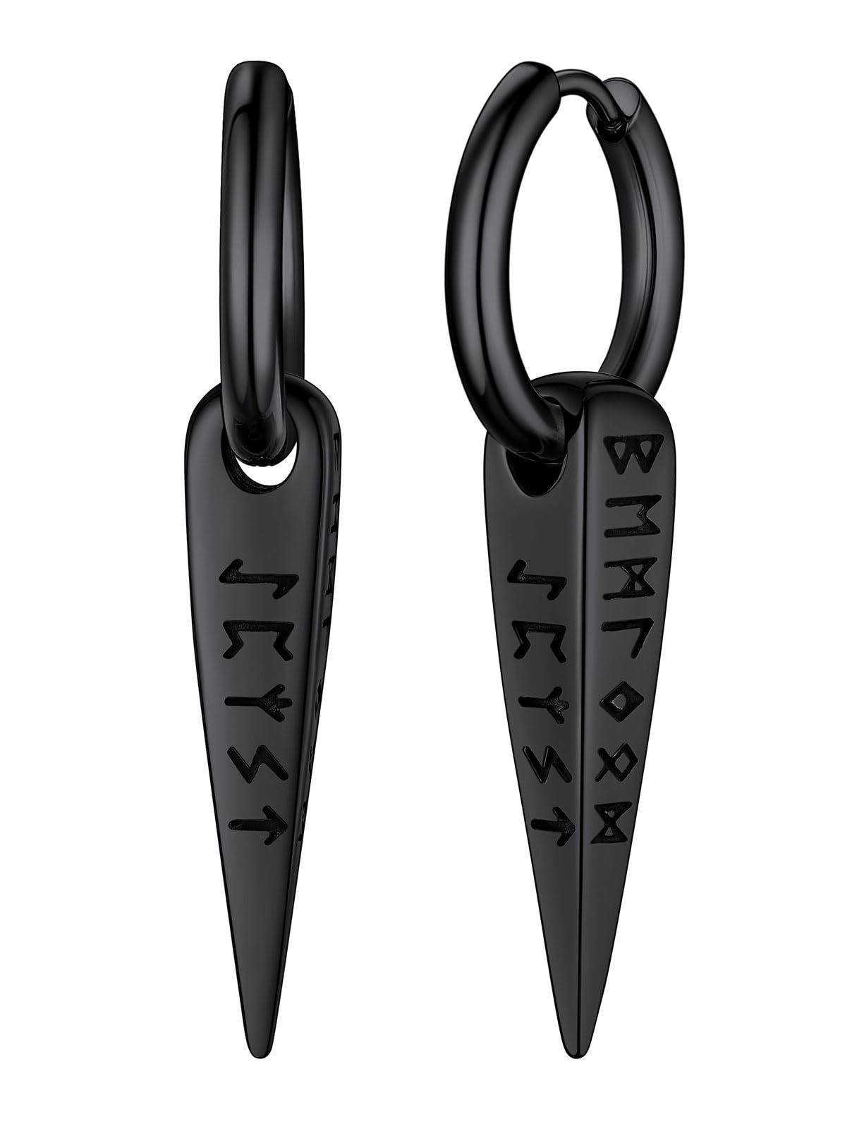 Norse Viking Runes Hoop Earrings for Men Hypoallergenic Stainless Steel Punk Huggie Hoop Earring Sturdy Norse Mythology Jewelry Gifts with Delicate Packaging