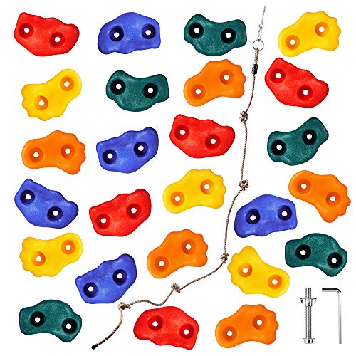 Newtion 25 Multi-Size Rock Climbing Ninja Hand Holds with 6Ft Knotted Rope for Kids and Adults - Rock Wall Grips DIY Rock Climbing Wall with Secure Mounting Hardware for Playround Newtion 25 Multi-Size Rock Climbing Ninja Hand Holds with 6Ft Knotted Rope for Kids and Adults - Rock Wall Grips DIY Rock Climbing Wall with Secure Mounting Hardware for Playround