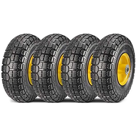 MaxAuto 10 Inch Solid Rubber Tires 4.10 3.50-4 Flat Free Tire 4.10/3.50-4 Tire and Wheel, 2.25" Offset Hub, 5/8" Bearings, for Hand Truck, Trolley, Garden Cart, Lawn Mower, Garden Wagon, Wheelbarrow Cover