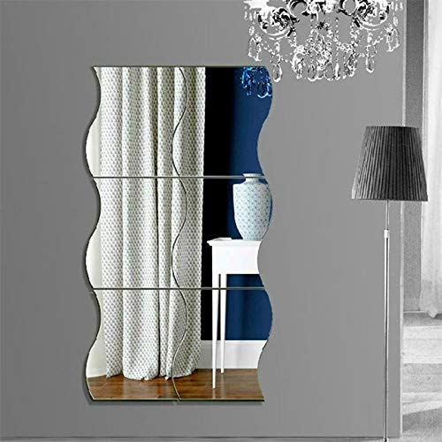SHENAISHIREN Pegatinas de pared, 3D Espejo ondulado Arte DIY Home Decorativo acrílico Espejo Hoja de pared Plástico Espejo Azulejos para el hogar Sala de estar Dormitorio Sofá Ajuste de TV