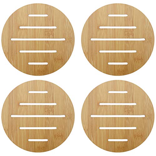 Image of HOKIPO Eco-Friendly Bamboo Wooden Coasters for Home Pan Pot Holder for Dining Table Heat Pad for Kitchen - Pack of 4 (AR2820-D5)