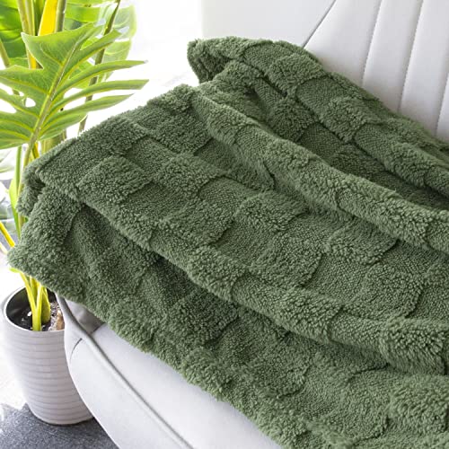 Baby Blanket For Boys Girls 3D Fleece Fluffy Fuzzy Baby Blanket With Chessboard Grid Design For Toddler Infant Soft Warm Cozy Newborn Blanket 30 X 40 Inches Olive Green #TOP3