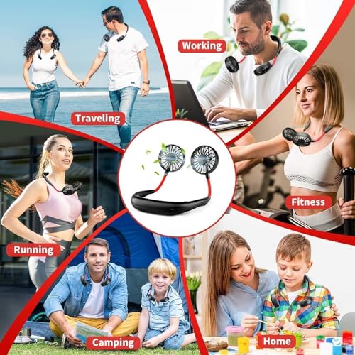 Image of Portable Neck Fan USB Rechargeable Hands-Free Bladeless Mini Fan with 3 Speeds Mode, 48 Air Outlets, Wearable Design for Travel, Sports, and Office - Black