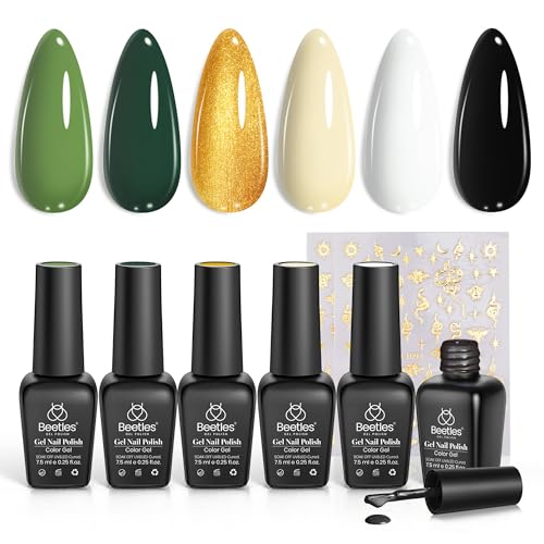 beetles Gel Polish 6 Colors Dark Green White Black Golden Gel Nai...