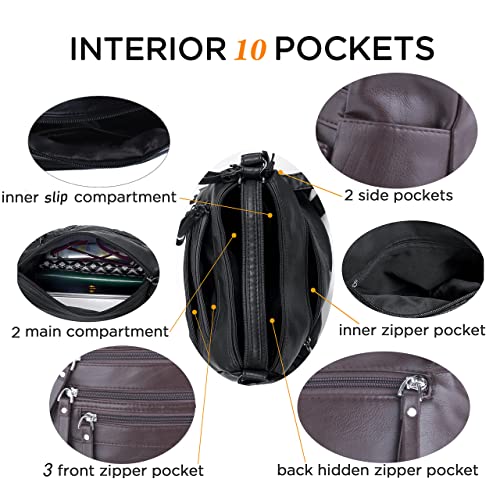 Image of ELDA 10 Pockets Crossbody Purses for Women Medium Pocketbooks Lightweight Ladies Satchel Bag Multi Pocket Shoulder Handbag