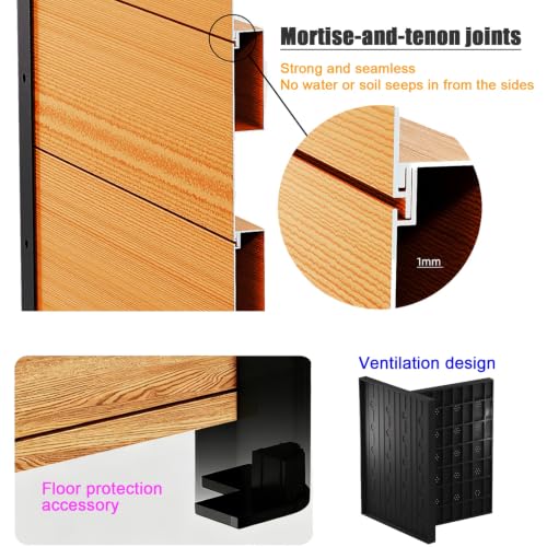 Macetero de metal de grano de madera elevado resistente a la intemperie 4