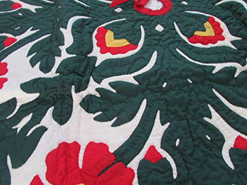 Hawaiian Quilt Shop Hawaiian Quilt 100% Hand Quilted/Hand Appliqued Christmas Tree Skirt 42 Inch thumb #1