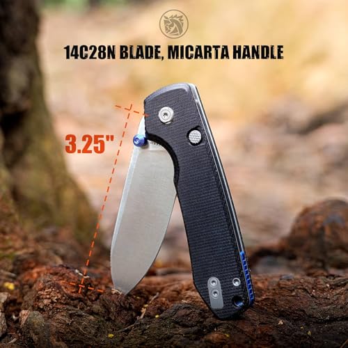 Image of Vosteed Raccoon EDC Folding Pocket knife with Clip, Top Liner Lock Knife - 3.25 inch Sandvik 14C28N Steel Blade, Micarta Handle for Camping, Hiking - A2903