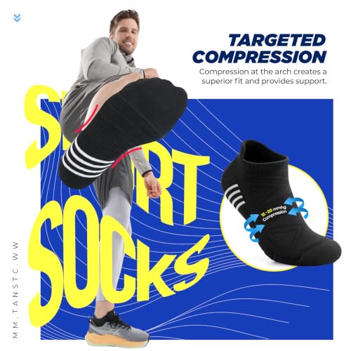 Image of TANSTC Athletic Running Ankle Socks,6Pairs Cushioned Low Cut Anti-Blister Tab Sports Sock Men Women