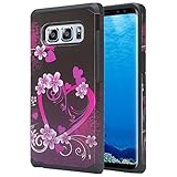 Samsung Galaxy Note 8 Case - Wydan Slim Hybrid Shockproof Hard TPU Phone Cover - Heart Flower - Black Pink