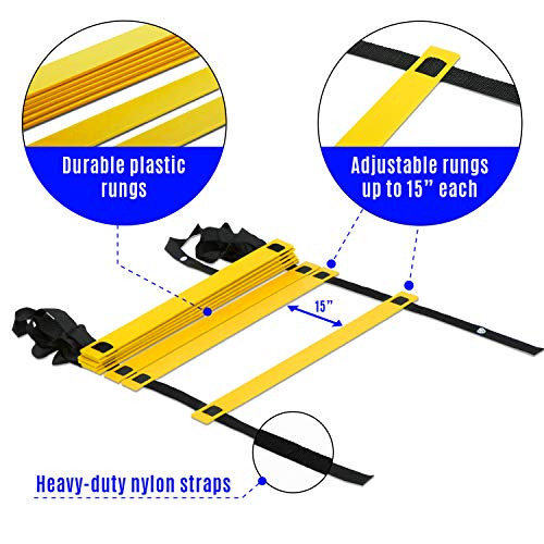 Yes4All Agility Ladder – Speed Agility Training Ladder with Carry Bag - 8 Rung (Yellow) - SGQV