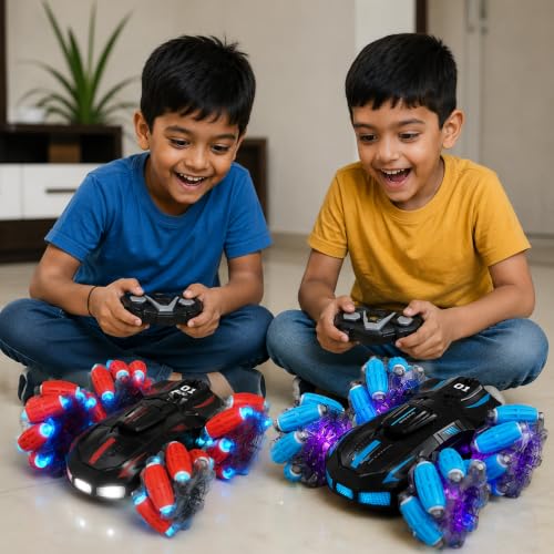 Image of Amazon Brand - Jam & Honey Remote Control Drift Stunt Car Toy | 4x4 RC Car for Kids & Adult | High Speed Racing Car | Omni-Directional Wheels | 360 Rotation | Double Sided Driving | RGB Lights Music