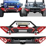 OEDRO Front Rear Bumper - Compatible with 2018-2025 Jeep Wrangler JL JLU Unlimited, w/Winch Plate, Paintable Armor, LED Lights, Hitch Reciver & D-rings