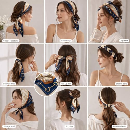 Image of Satin Square Head Scarf for Women, Floral Printed