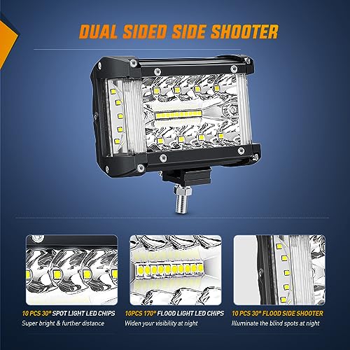 Image of Nilight Side Shooter LED Light Bar 2PCS 4.3 Inch Triple Row Spot Flood Combo Lights with Wiring Harness Kit for Off Road Fog Driving Work Lighting on Truck SUV ATV UTV (Pack of 12)