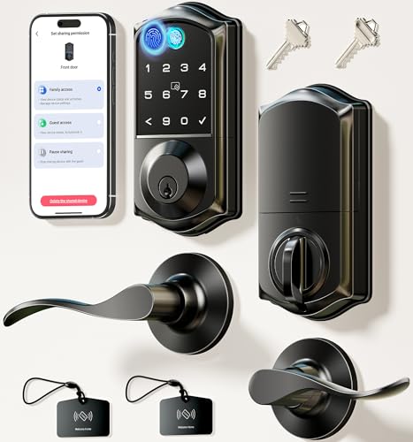Veise VE017-L Fingerprint Smart Lock with 2 Lever Handles, Keyless