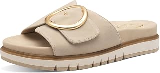 Tamaris Damen Wide Fit Pantoletten flach mit Klettverschluss und Schnalle