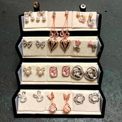 Image of 12 Pair Korean Designer Stud Earrings Box Set - Assorted Heart, Bow, Pearl & Floral Designs | Trendy Fashion Jewelry for Girls & Women