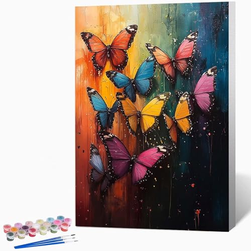 数字油絵 蝶 ペイントバイナンバー 抽象的な, ナンバーペイント大人のDIYセット(ブラシとアクリル絵の具を含む)、クリエイティブな手作りの油絵セット、女性へのデジタル絵画ギフト、壁の装飾 70×95cm -WX2510844
