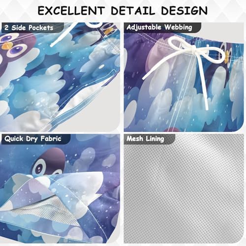Boys Beach Board Shorts Penguin Cloud Cute Swim Trunk Teen Swimwear 8-16Y Multicolor3
