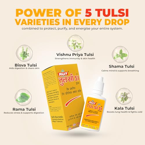 Image of Jolly Tulsi 51 Drops Natural Immunity Booster (Light Gold)- 30 ml - Pack of 2
