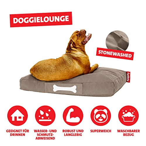 Fatboy® Doggielounge Stonewashed | Hundekissen Taupe | Abwaschbares Hundebett für große und kleine Hunde