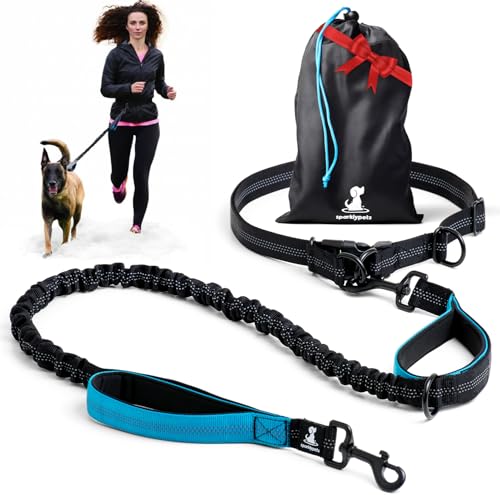 Guinzaglio mani libere per cani di taglia media e grande – guinzaglio per correre con il cane per addestramento, camminata, jogging e corsa con cani (Blu, Per 1 Cane)