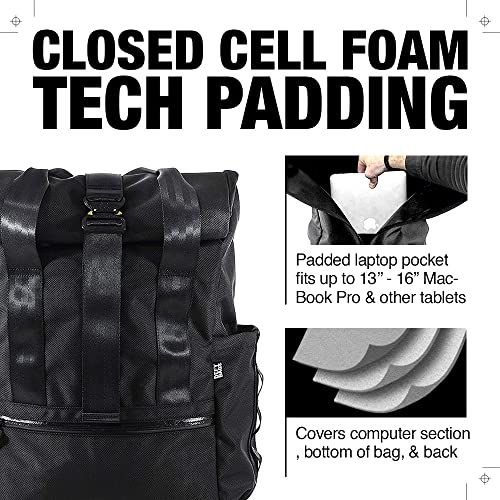 Defy Verbockel Roll Top Backpack 2.0 | 'Un-Zipped' Day Pack, Ballistic Nylon | 28-40 Liter Multi-Use Carry Pack For Men | Utility Backpack W/Laptop Sleeve | Water Repellent Travel Pack (Black) #TOP4