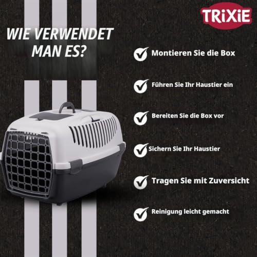TRIXIE Transportbox Capri 3 S, leicht – 40 x 38 x 61 cm, grau, bis 12 kg