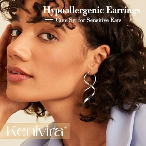 Gold/Silver Spiral Threader Earrings for Woman Trendy,18K Gold Plated/Silver Twisted Curved Dangle Drop Earrings Hypoallergenic, Long Pull Through Earrings Jewelry Gifts Non Tarnish2