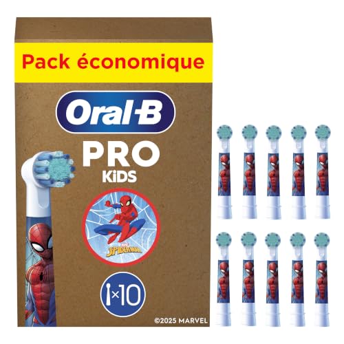 Oral-B PRO Kids Brossette Pour Brosse À Dents Électrique, Marvel Spiderman, Brins Extra Souples, Pour 3 Ans Et Plus, Blanche, Lot De, 10