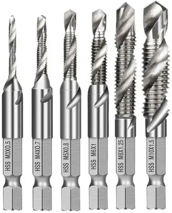 6PC Drill Bits Hss Tap Countersink Deburr Set Metric Combination M3 M4 M5 M6 M8 M10 High Speed Steel (Color : Box-packed, Size : OTHER_105MM)